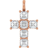14K Gold Asscher Natural Diamond Accented Cross Pendant - Rose Gold