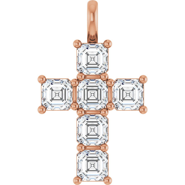 14K Gold Asscher Natural Diamond Accented Cross Pendant - Rose Gold