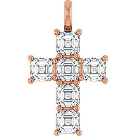 14K Gold Square Lab-Grown Diamond Accented Cross Pendant - Rose Gold