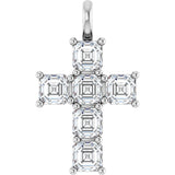 14K Gold Asscher Natural Diamond Accented Cross Pendant - White Gold
