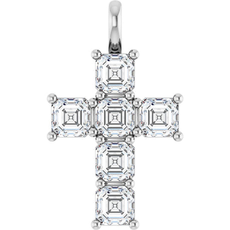 10K Gold Round Lab-Grown Diamond Accented Cross Pendant - White Gold