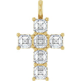 10K Gold Asscher Natural Diamond Accented Cross Pendant - Yellow Gold