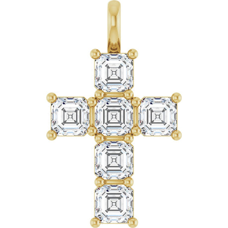 10K Gold Asscher Natural Diamond Accented Cross Pendant - Yellow Gold