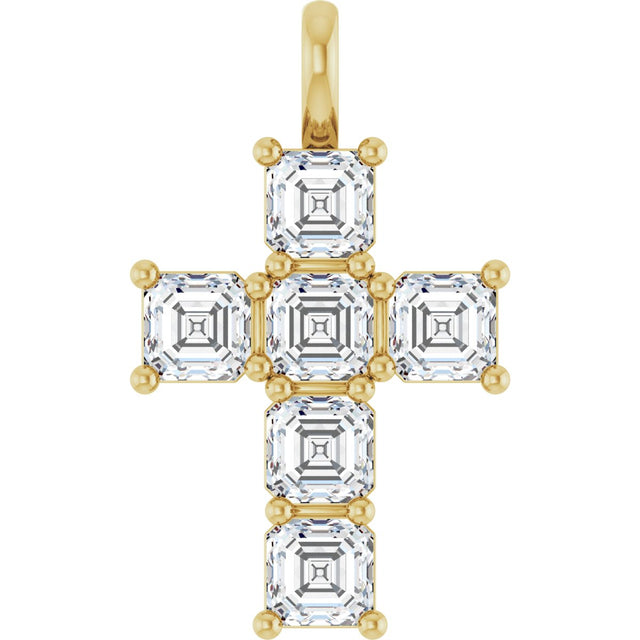 14K Gold Asscher Natural Diamond Accented Cross Pendant - Yellow Gold