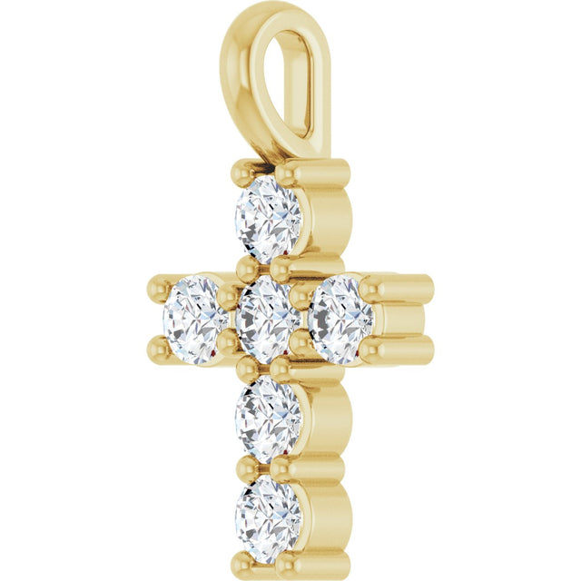 10K Gold Round Lab-Grown Diamond Accented Cross Pendant - Yellow Gold - view 2