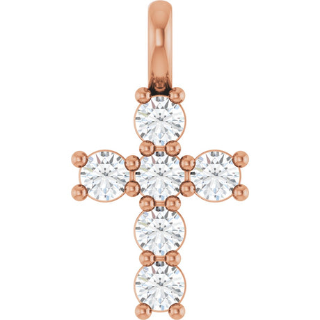 10K Gold Round Lab-Grown Diamond Accented Cross Pendant - Rose Gold