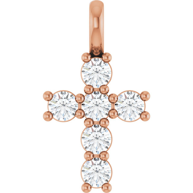 14K Gold Round Natural Diamond Accented Cross Pendant – 2x2mm - Rose Gold