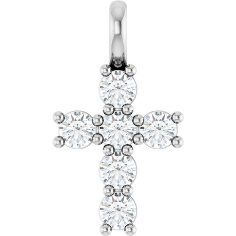 10K Gold Round Lab-Grown Diamond Accented Cross Pendant - White Gold