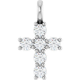 14K Gold Round Natural Diamond Accented Cross Pendant – 2x2mm - White Gold