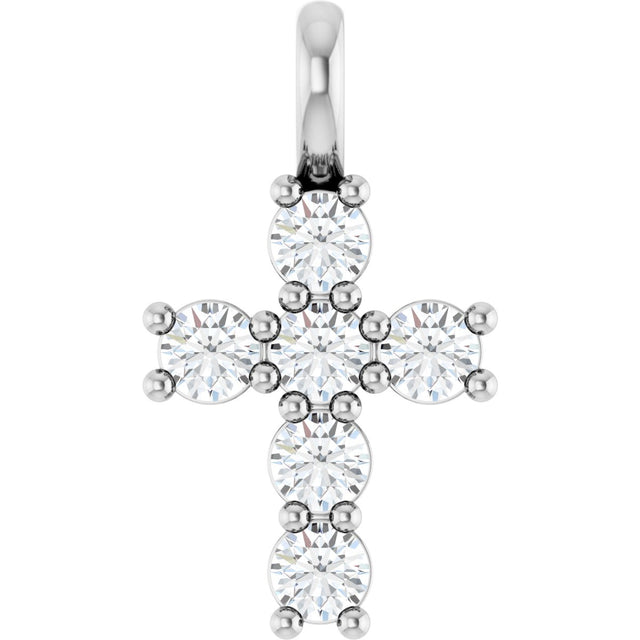 14K Gold Round Natural Diamond Accented Cross Pendant – 2x2mm - White Gold