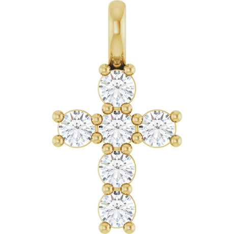14K Gold Square Lab-Grown Diamond Accented Cross Pendant - Yellow Gold