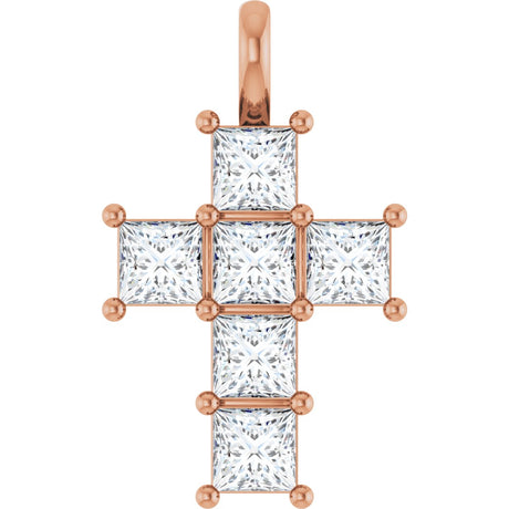 14K Gold Square Lab-Grown Diamond Accented Cross Pendant - Rose Gold