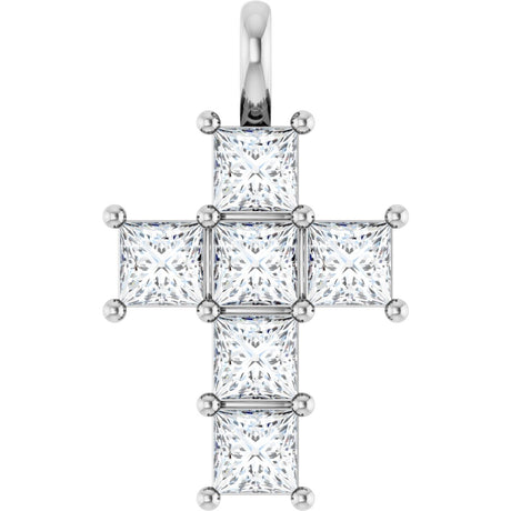 14K Gold Square Lab-Grown Diamond Accented Cross Pendant - White Gold