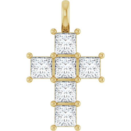 14K Gold Square Lab-Grown Diamond Accented Cross Pendant - Yellow Gold