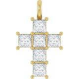 14K Gold Round Natural Diamond Accented Cross Pendant – 2x2mm - Yellow Gold