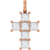 14K Gold Round Natural Diamond Accented Cross Pendant – 2x2mm - Rose Gold
