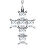 14K Gold Round Natural Diamond Accented Cross Pendant – 2x2mm - White Gold