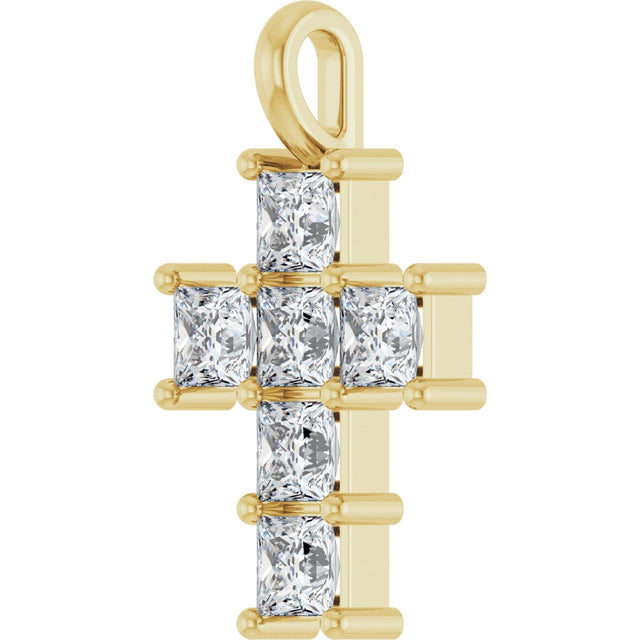 10K Gold Square Lab-Grown Diamond Accented Cross Pendant - Yellow Gold - view 2