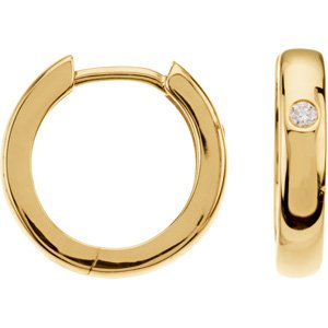 14K Gold Round Natural Diamond Accented Hinged Hoop Earrings – 1.7mm Stones