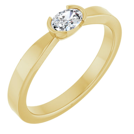 14K Gold Oval Lab-Grown Diamond Half-Bezel Solitaire Ring - Yellow Gold