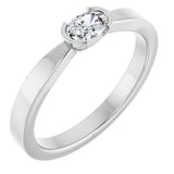 14K Gold Oval Natural Diamond Half-Bezel Solitaire Ring - White Gold