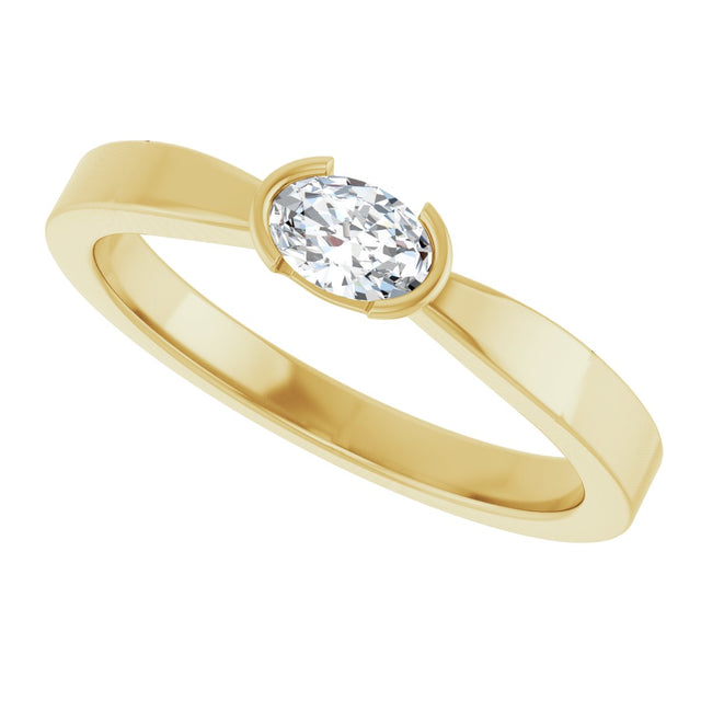 14K Gold Oval Natural Diamond Half-Bezel Solitaire Ring - Yellow Gold - view 5