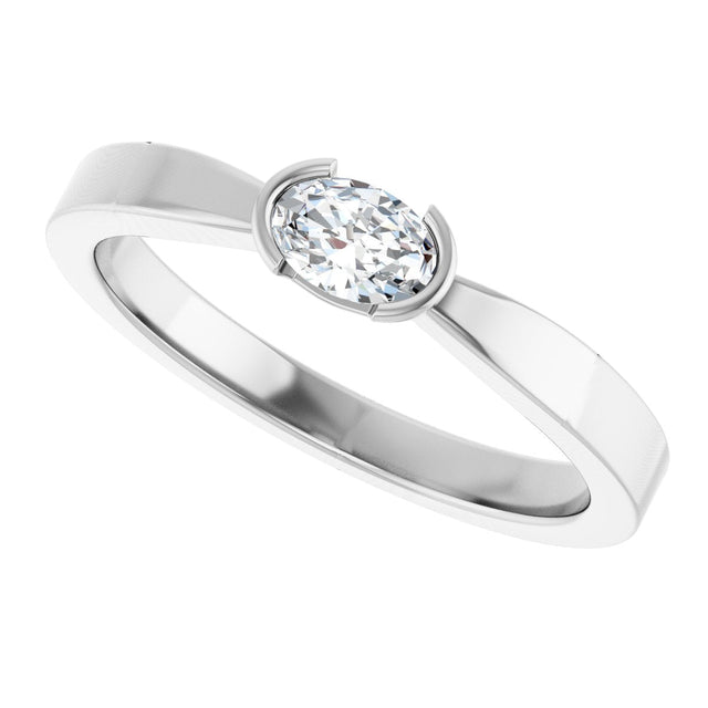 Platinum Oval Natural Diamond Half-Bezel Solitaire Ring - view 5
