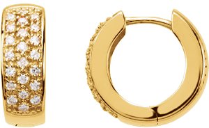 14K Gold Round Natural Diamond Accented Huggie Earrings - Yellow Gold