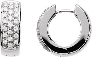 14K Gold Round Natural Diamond Accented Huggie Earrings - White Gold