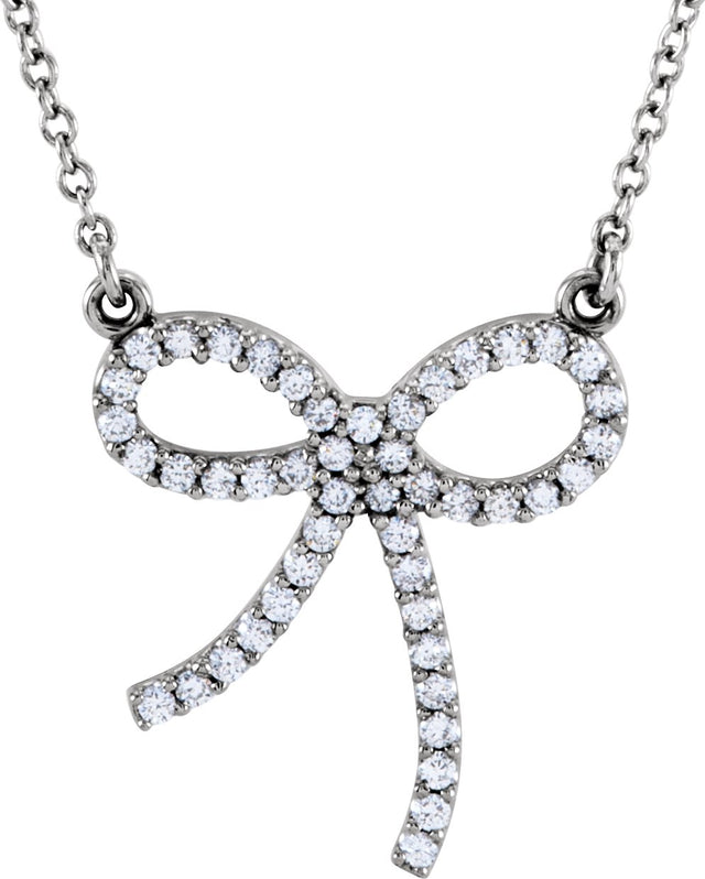 Platinum Round Natural Diamond Bow Necklace