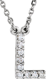 14K Gold Round Natural Diamond Initial Necklace – up to 0.08 CTW - White Gold