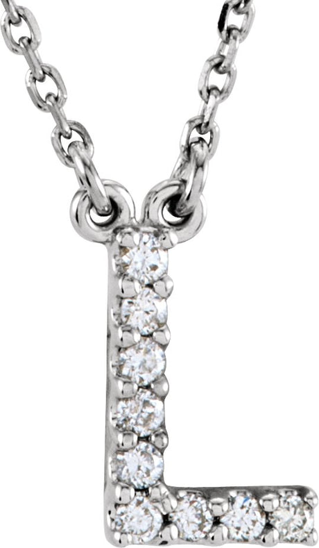 14K Gold Round Natural Diamond Initial Necklace – up to 0.08 CTW - White Gold