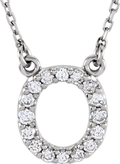 14K Gold Round Natural Diamond Initial Necklace – up to 0.08 CTW - White Gold