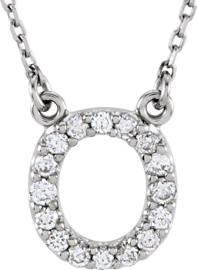 14K Gold Round Natural Diamond Initial Necklace – up to 0.08 CTW - White Gold