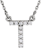 14K Gold Round Natural Diamond Initial Necklace – up to 0.08 CTW - White Gold