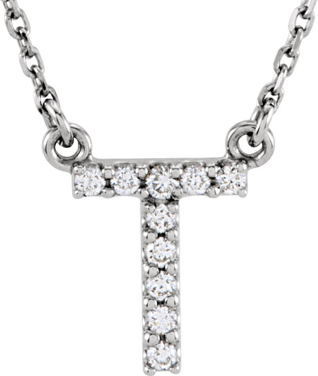 14K Gold Round Natural Diamond Initial Necklace – up to 0.08 CTW - White Gold