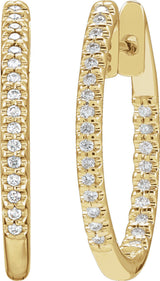 14K Gold Round Natural Diamond Inside-Outside Hinged Hoop Earrings - Yellow Gold - view 2
