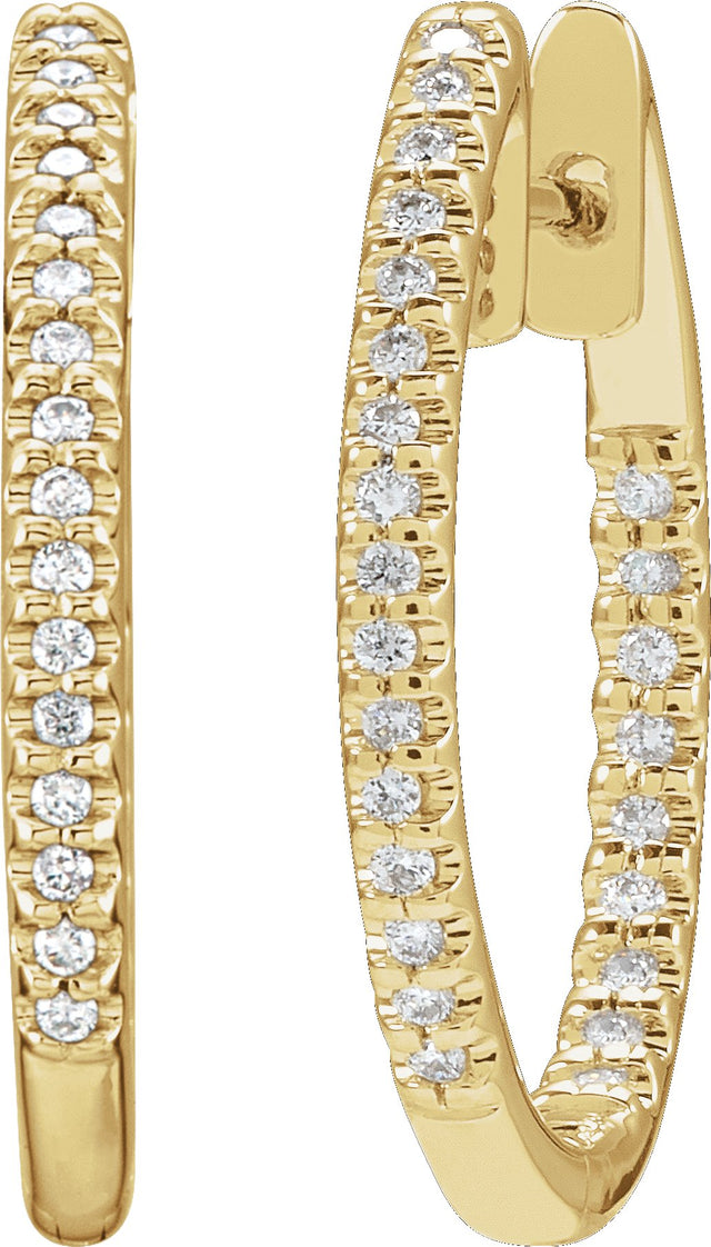 14K Gold Round Natural Diamond Inside-Outside Hinged Hoop Earrings - Yellow Gold - view 2