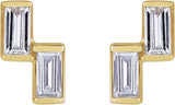 14K Gold Straight Baguette Natural Diamond Two-Stone Stud Earrings - Yellow Gold - view 2