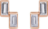 14K Gold Straight Baguette Natural Diamond Two-Stone Stud Earrings - Rose Gold - view 2