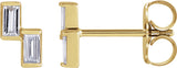 14K Gold Straight Baguette Natural Diamond Two-Stone Stud Earrings - Yellow Gold