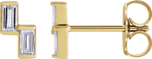 14K Gold Straight Baguette Natural Diamond Two-Stone Stud Earrings - Yellow Gold