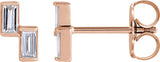 14K Gold Straight Baguette Natural Diamond Two-Stone Stud Earrings - Rose Gold