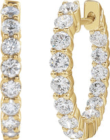 14K Gold Round Lab-Grown Diamond Inside-Outside Hoop Earrings – 1.5-3mm Stones - Yellow Gold - view 2