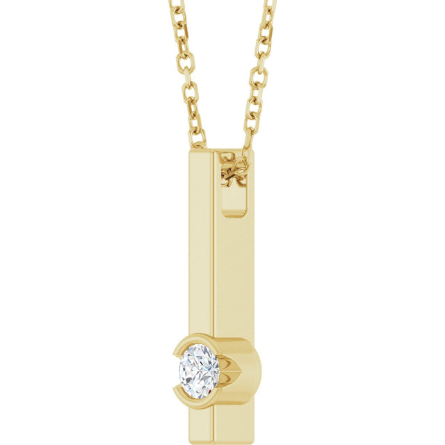 14K Gold Round Natural Diamond Solitaire Bar Necklace or Pendant - Yellow Gold - view 2