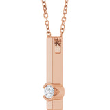 14K Gold Round Natural Diamond Solitaire Bar Necklace or Pendant - Rose Gold - view 2