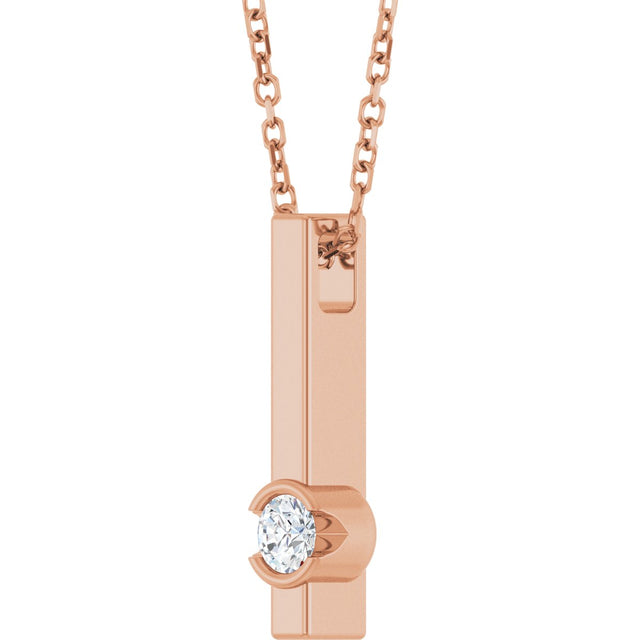 14K Gold Round Natural Diamond Solitaire Bar Necklace or Pendant - Rose Gold - view 2