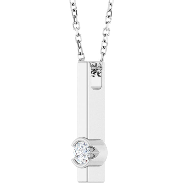 14K Gold Round Natural Diamond Solitaire Bar Necklace or Pendant - White Gold - view 2