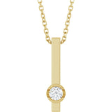 14K Gold Round Natural Diamond Solitaire Bar Necklace or Pendant - Yellow Gold