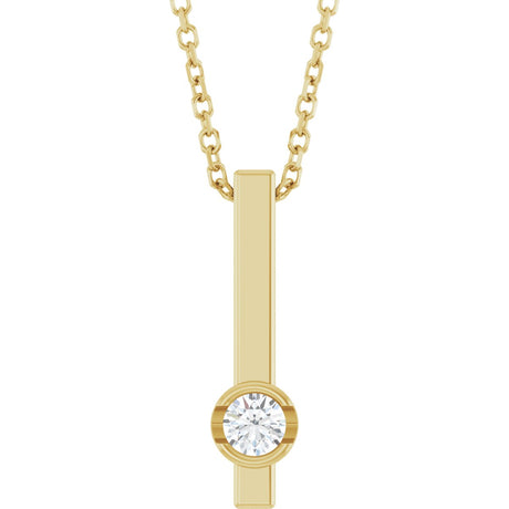 14K Gold Round Natural Diamond Solitaire Bar Necklace or Pendant - Yellow Gold